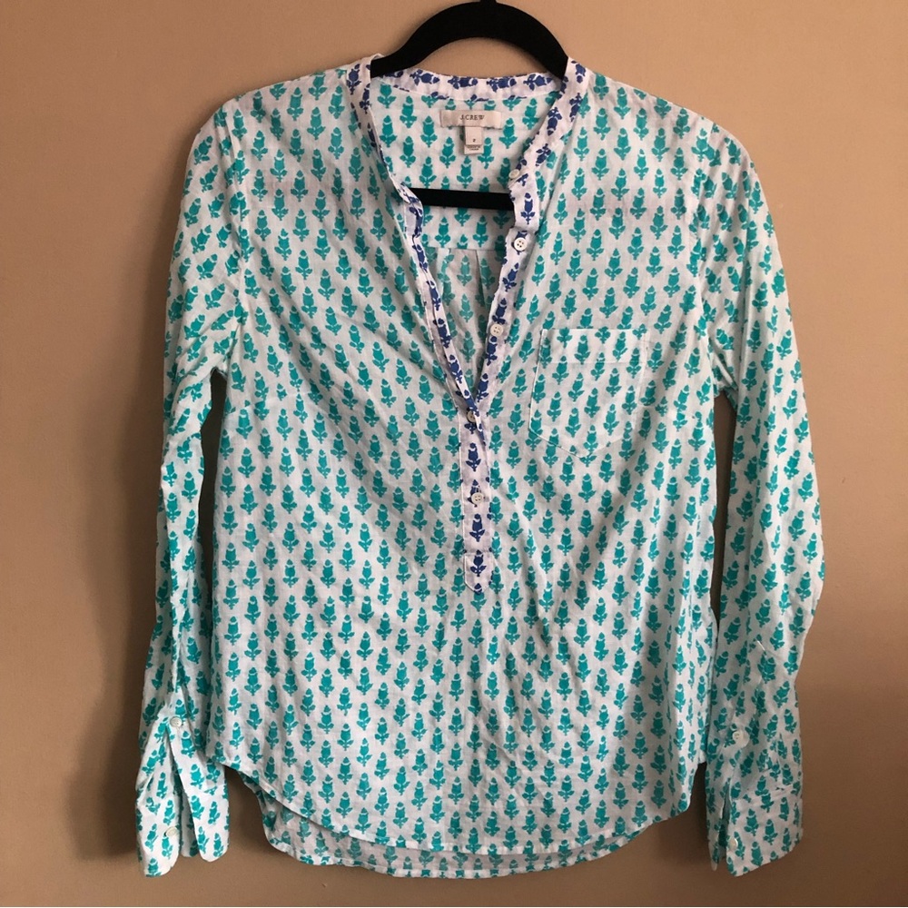 J Crew Thistle Print Cotton Blouse Size 2